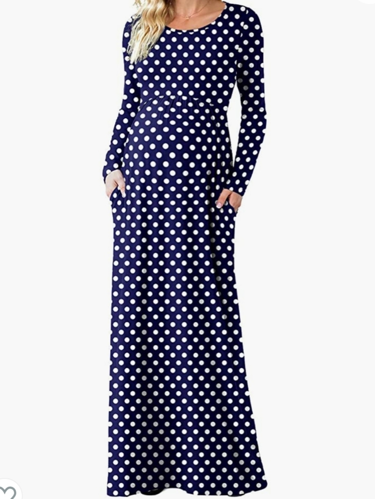 Polkadot Maternity Long Sleeve Maxi Dress S